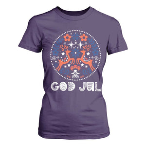 Yule God Jul T Shirt For Women Folk Art Scandinavian Reindeers TS11 Purple Print Your Wear