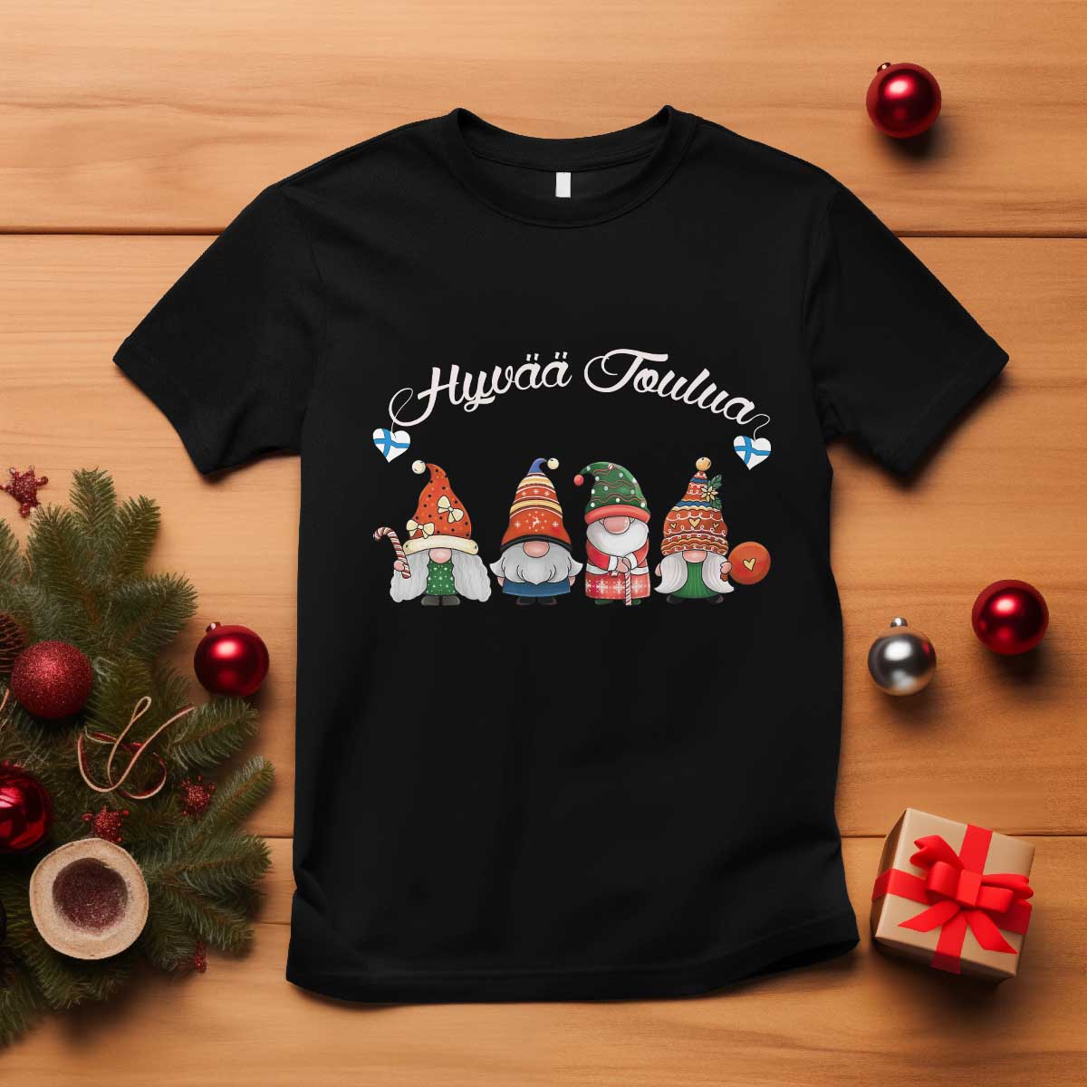 Hyvaa Joulua T Shirt Finland Christmas Gnome Korsns Sweater TS11 Black Print Your Wear