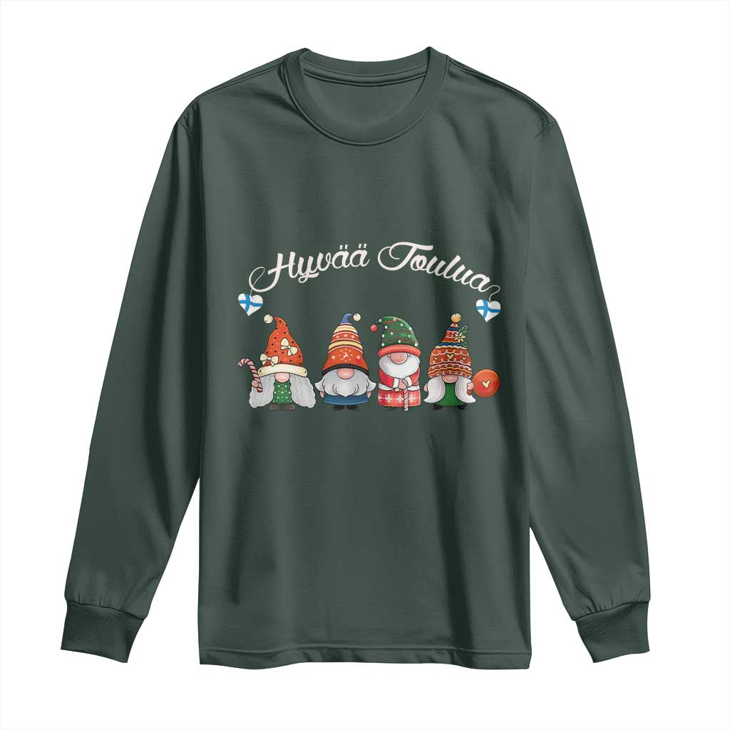 Hyvaa Joulua Long Sleeve Shirt Finland Christmas Gnome Korsns Sweater TS11 Dark Forest Green Print Your Wear