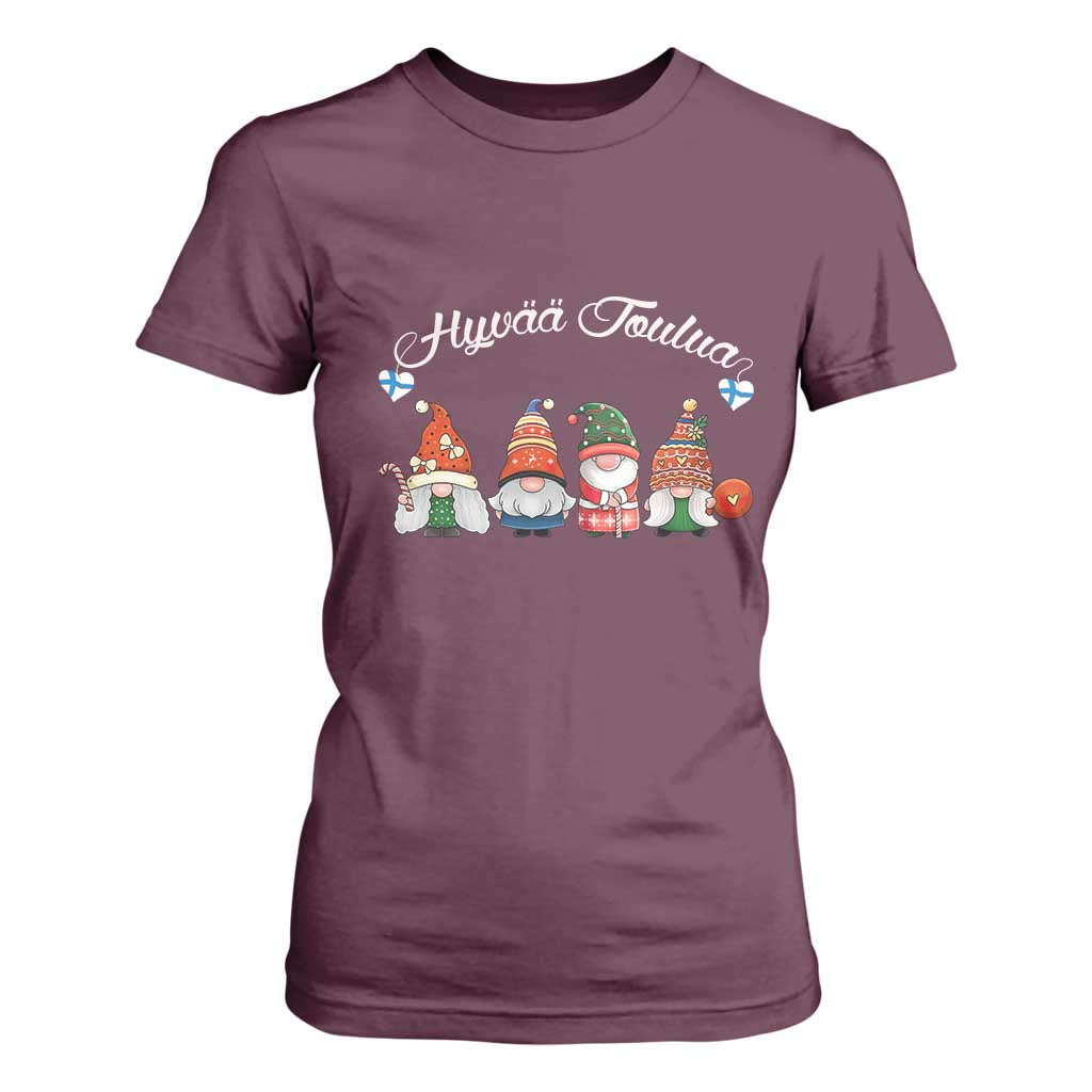 Hyvaa Joulua T Shirt For Women Finland Christmas Gnome Korsns Sweater TS11 Maroon Print Your Wear
