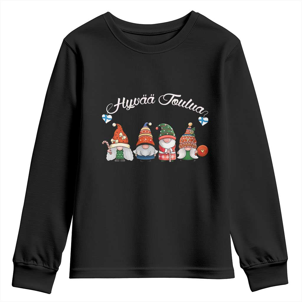 Hyvaa Joulua Youth Sweatshirt Finland Christmas Gnome Korsns Sweater TS11 Black Print Your Wear