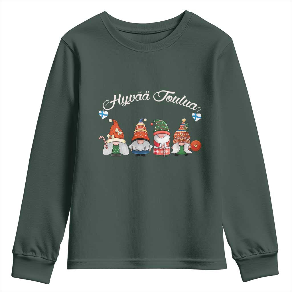 Hyvaa Joulua Youth Sweatshirt Finland Christmas Gnome Korsns Sweater TS11 Dark Forest Green Print Your Wear