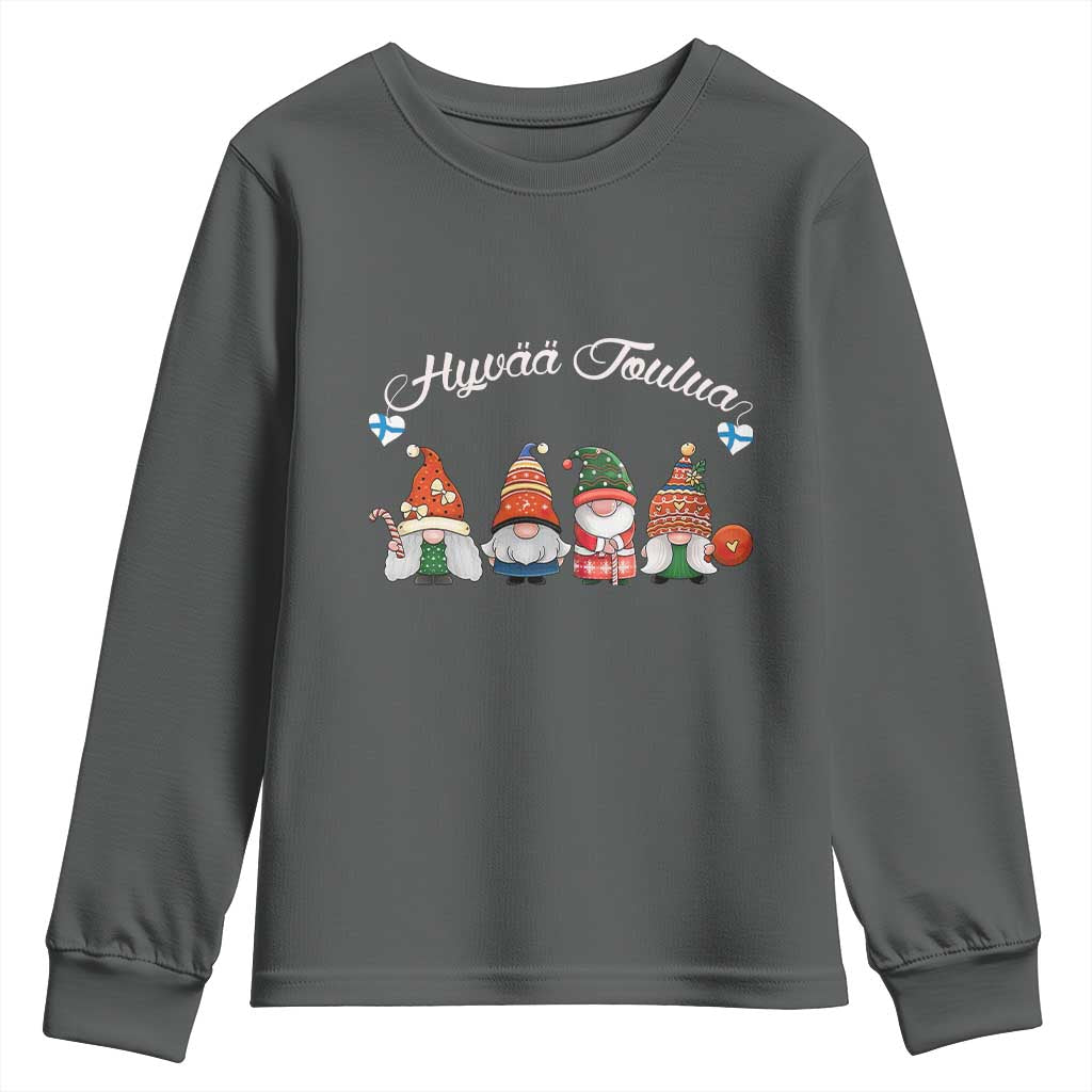 Hyvaa Joulua Youth Sweatshirt Finland Christmas Gnome Korsns Sweater TS11 Dark Heather Print Your Wear