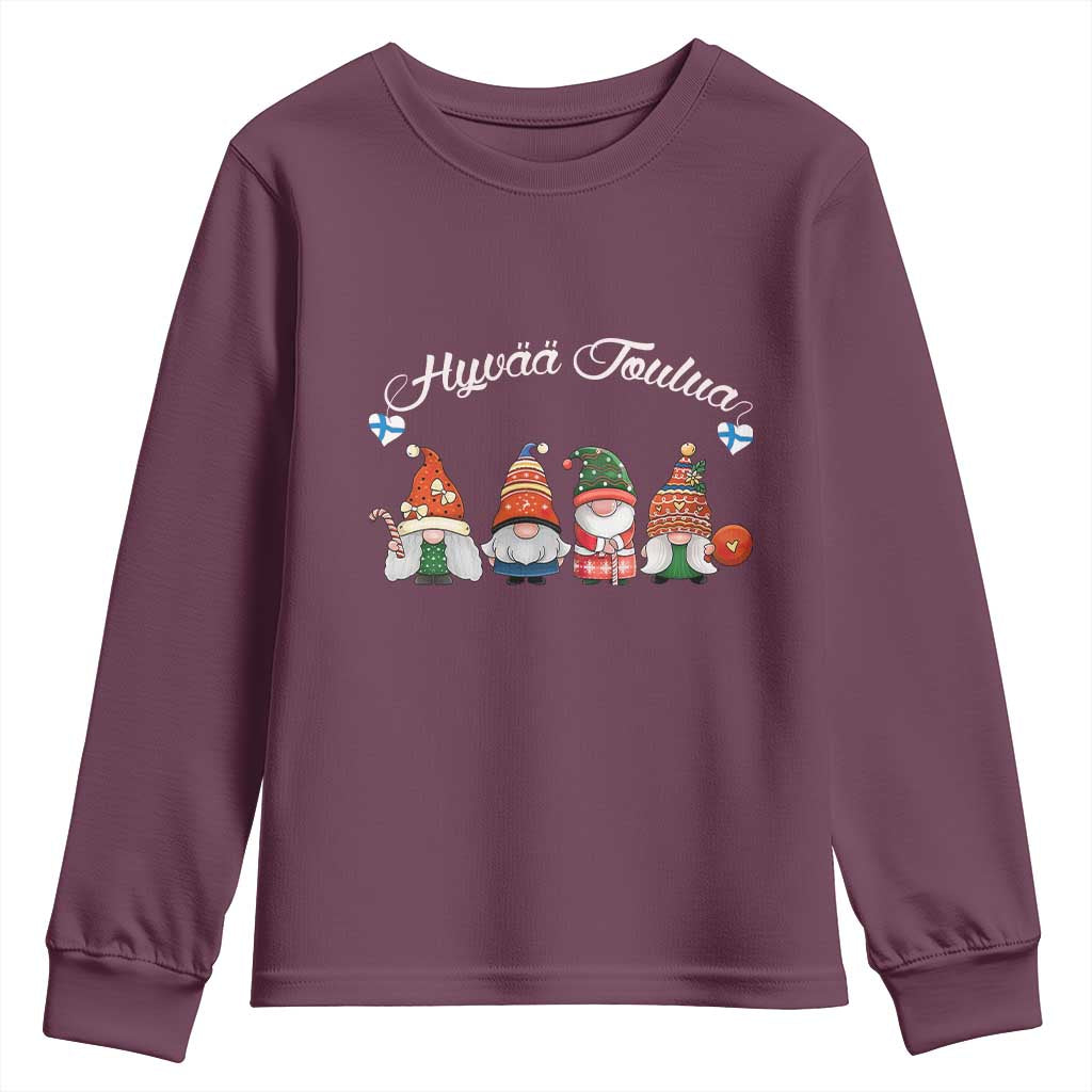 Hyvaa Joulua Youth Sweatshirt Finland Christmas Gnome Korsns Sweater TS11 Maroon Print Your Wear