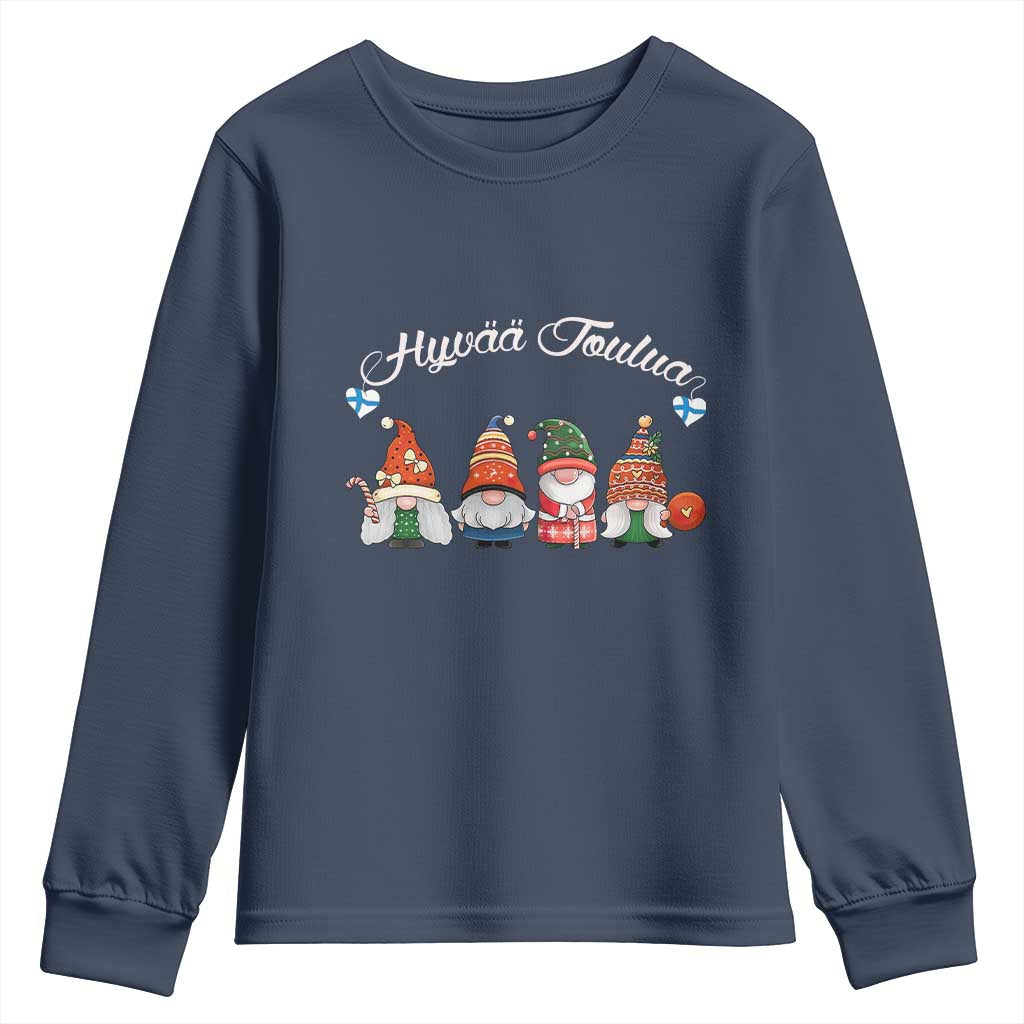 Hyvaa Joulua Youth Sweatshirt Finland Christmas Gnome Korsns Sweater TS11 Navy Print Your Wear