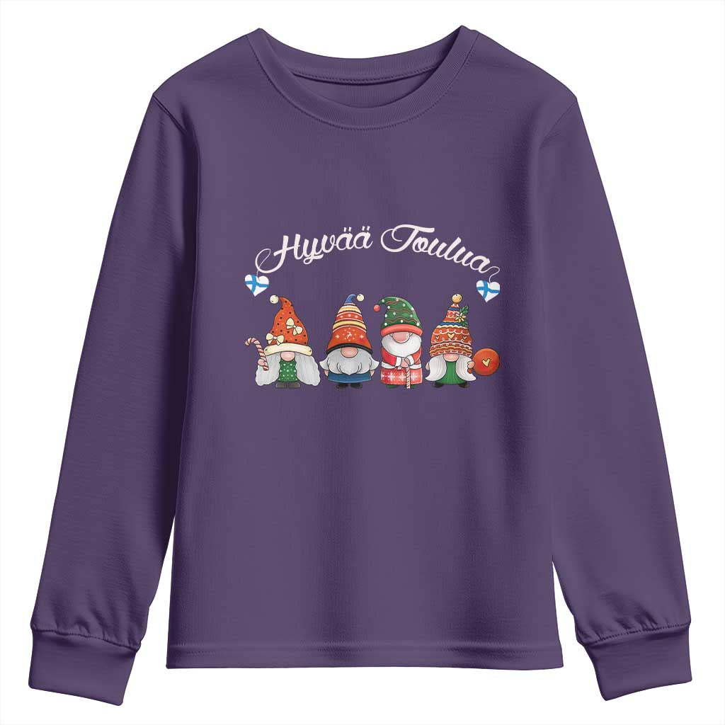 Hyvaa Joulua Youth Sweatshirt Finland Christmas Gnome Korsns Sweater TS11 Purple Print Your Wear