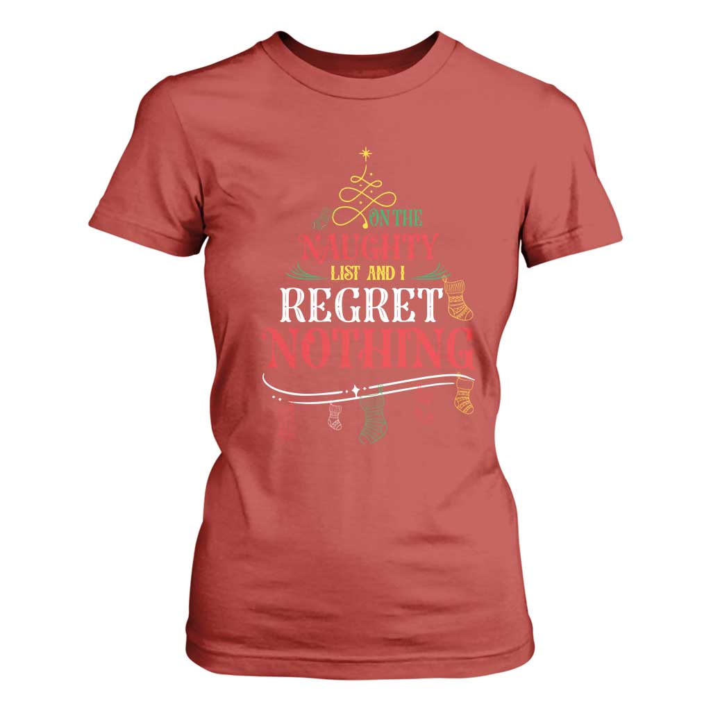 Funny Christmas T Shirt For Women On The Naughty List And I Regret Nothing Xmas Tree TS11 Red Print Your Wear