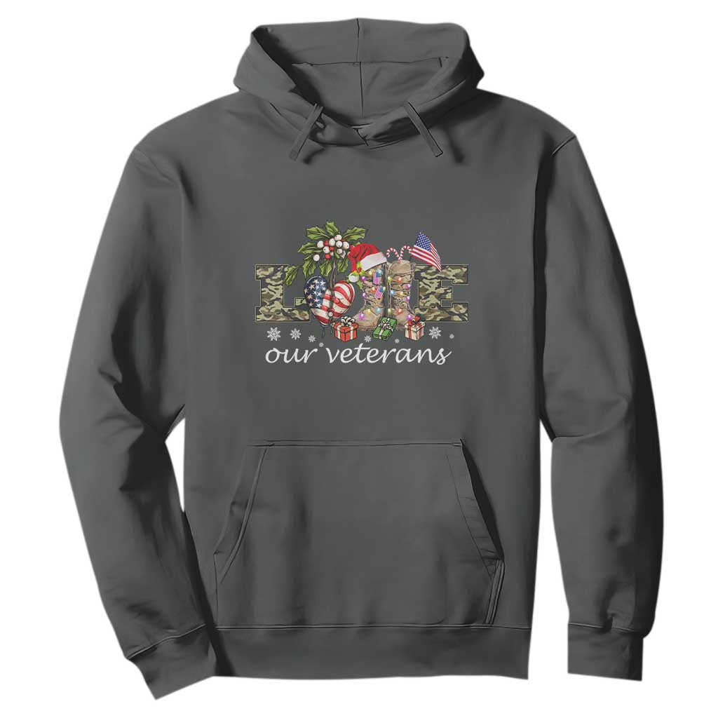 Love Our Veterans Hoodie Veterans Day Proud Military American Flag TS11 Dark Heather Print Your Wear