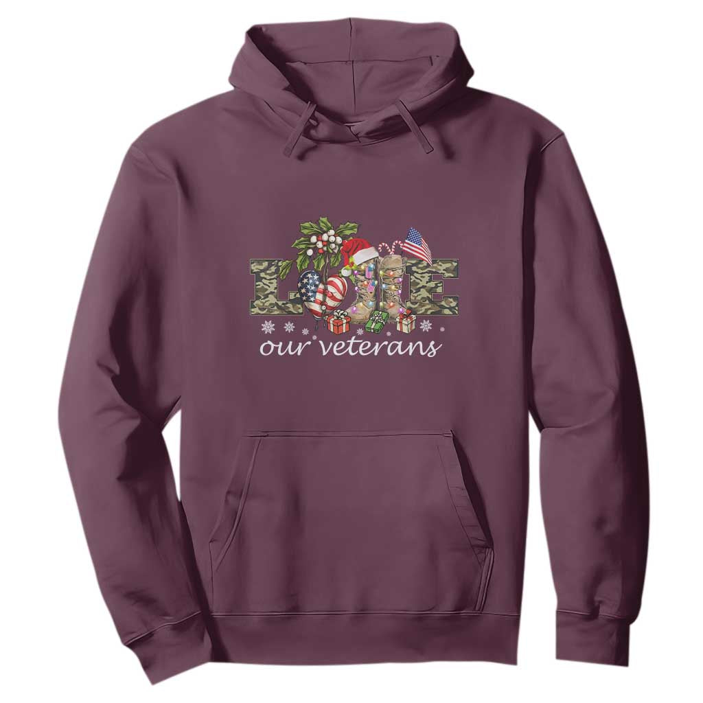 Love Our Veterans Hoodie Veterans Day Proud Military American Flag TS11 Maroon Print Your Wear