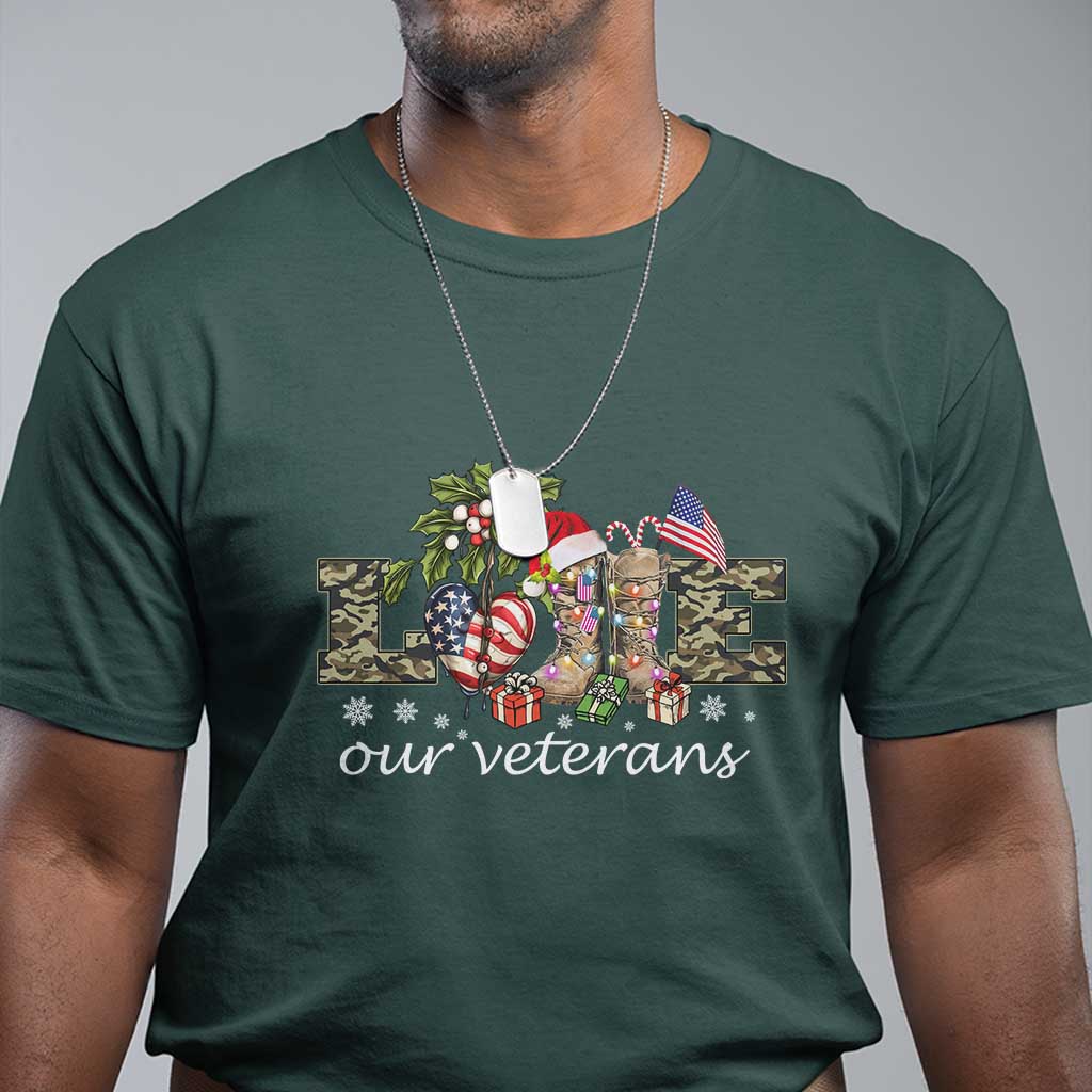 Love Our Veterans T Shirt Veterans Day Proud Military American Flag TS11 Dark Forest Green Print Your Wear