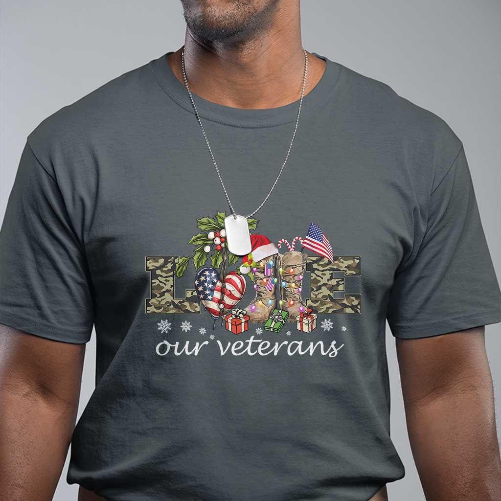 Love Our Veterans T Shirt Veterans Day Proud Military American Flag TS11 Dark Heather Print Your Wear