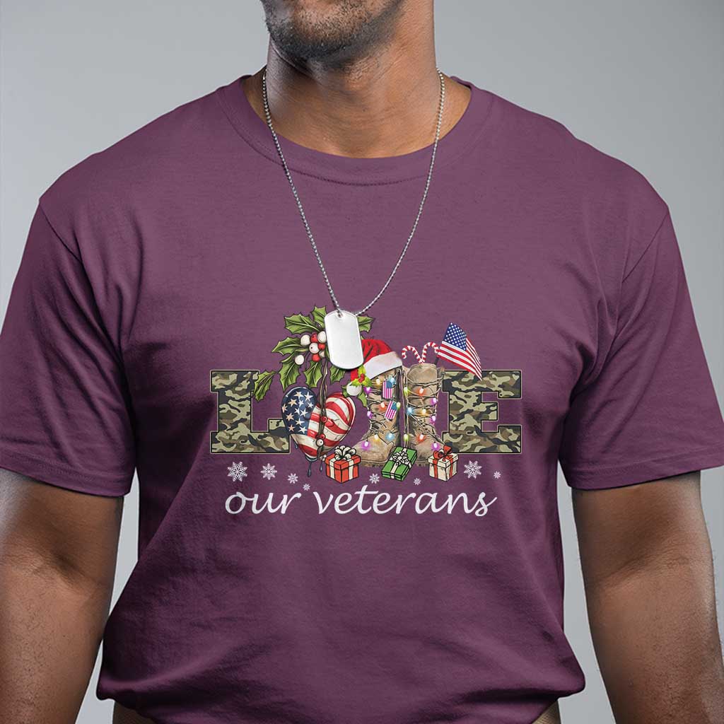 Love Our Veterans T Shirt Veterans Day Proud Military American Flag TS11 Maroon Print Your Wear