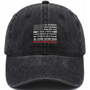 Proud Female Veteran Washed Cotton Baseball Cap I Am Veteran I Love Freedom My Oath Never Ends American Flag TS11 Washed Cap Universal Fit Black Print Your Wear