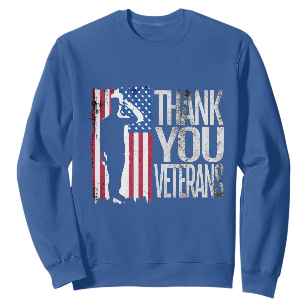 Thank You Veterans Sweatshirt Veterans Day Proud Military American Flag TS11 Royal Blue Print Your Wear