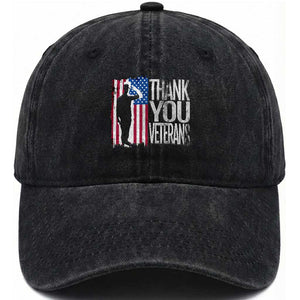 Thank You Veterans Washed Cotton Baseball Cap Veterans Day Proud Military American Flag TS11 Washed Cap Universal Fit Black Print Your Wear
