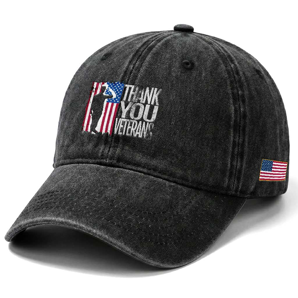 Thank You Veterans Washed Cotton Baseball Cap Veterans Day Proud Military American Flag TS11 Print Your Wear