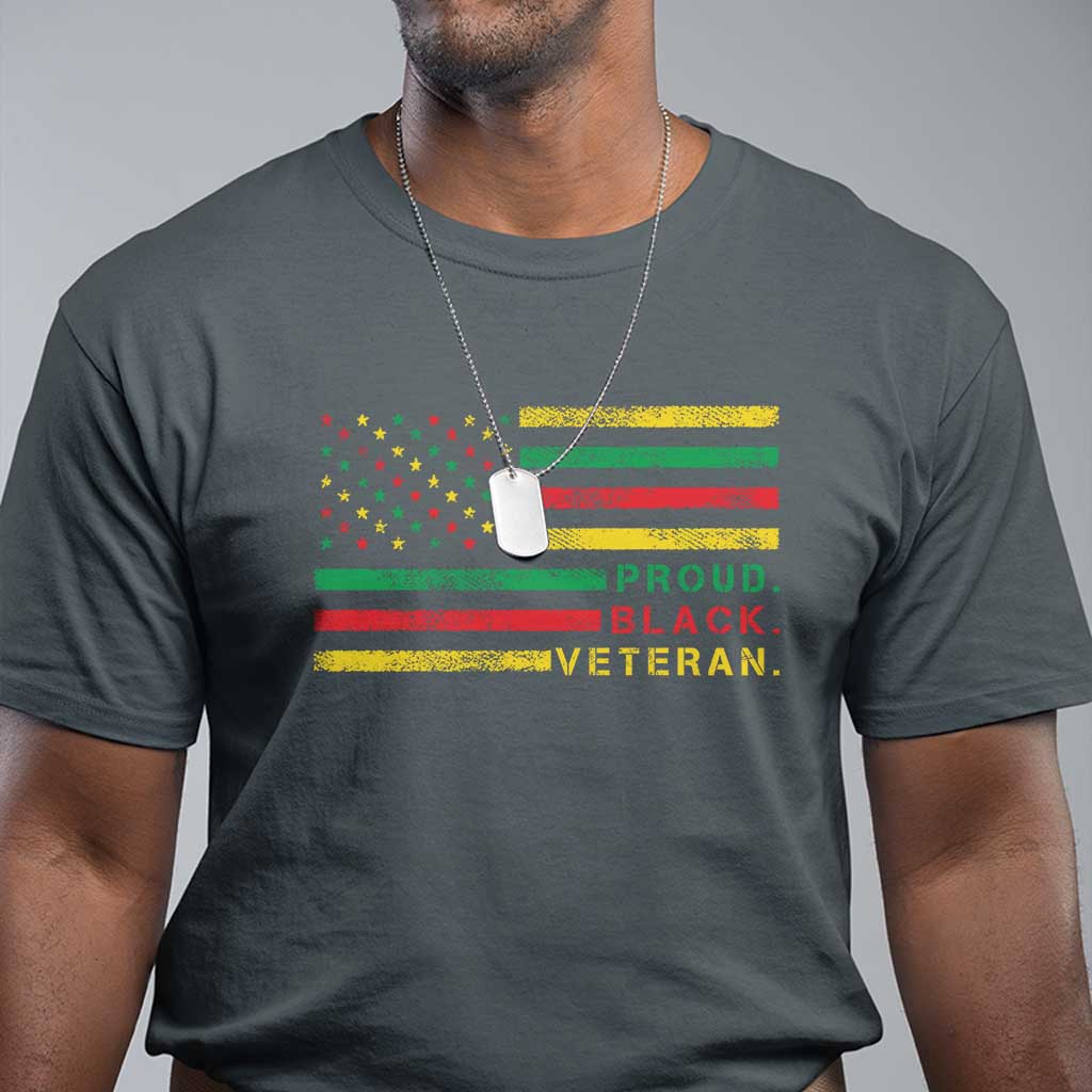 Proud Black Veteran T Shirt Veterans Day Proud Military American Flag TS11 Dark Heather Print Your Wear