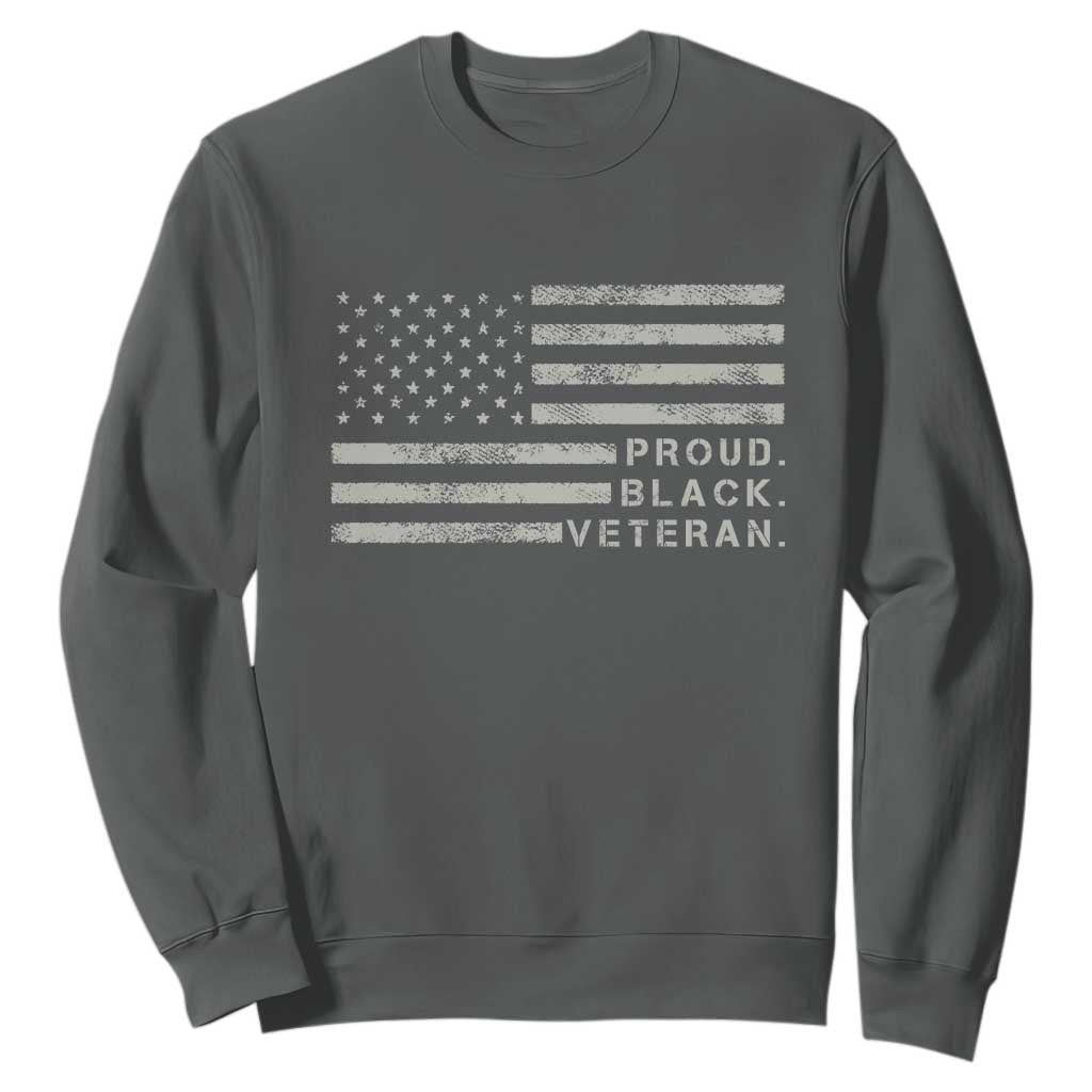 Proud Black Veteran Sweatshirt Veterans Day Proud Vintage American Flag Military TS11 Dark Heather Print Your Wear