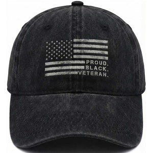 Proud Black Veteran Washed Cotton Baseball Cap Veterans Day Proud Vintage American Flag Military TS11 Washed Cap Universal Fit Print Your Wear
