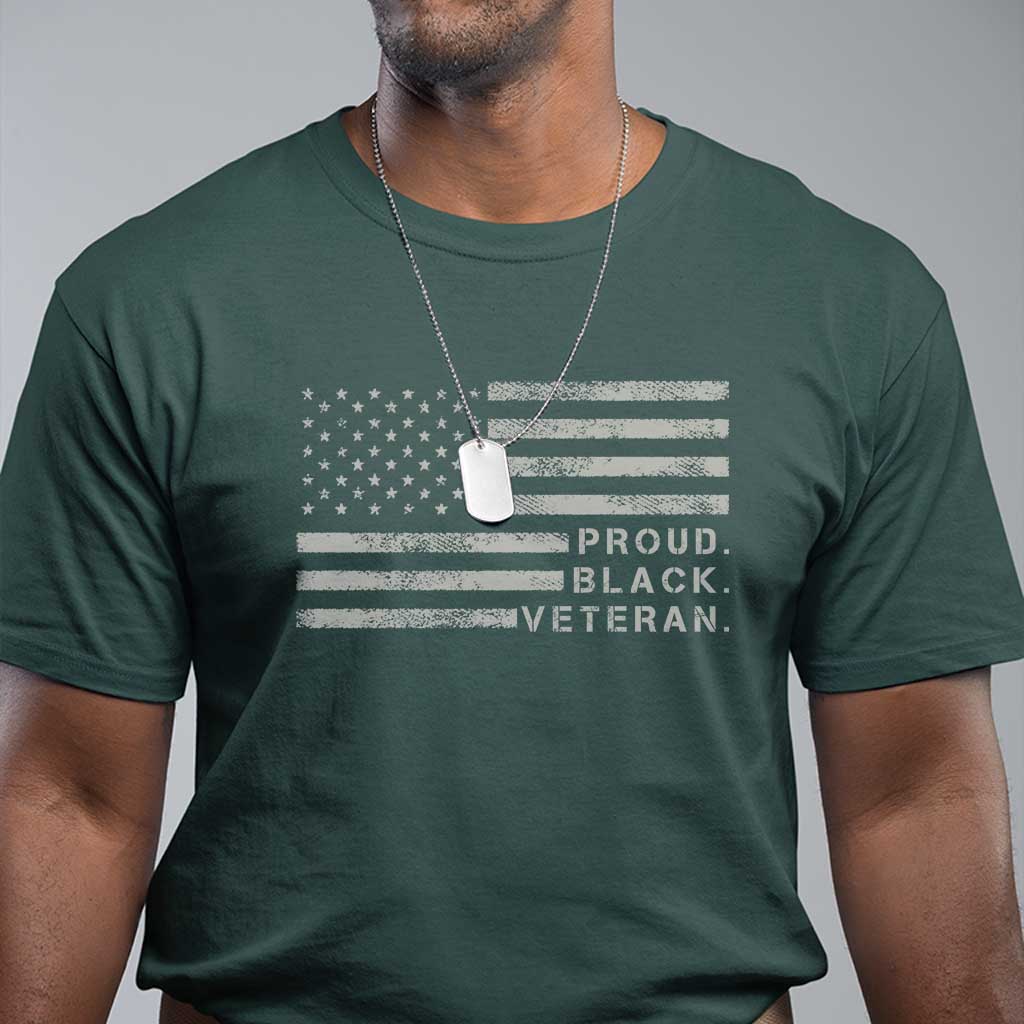 Proud Black Veteran T Shirt Veterans Day Proud Vintage American Flag Military TS11 Dark Forest Green Print Your Wear