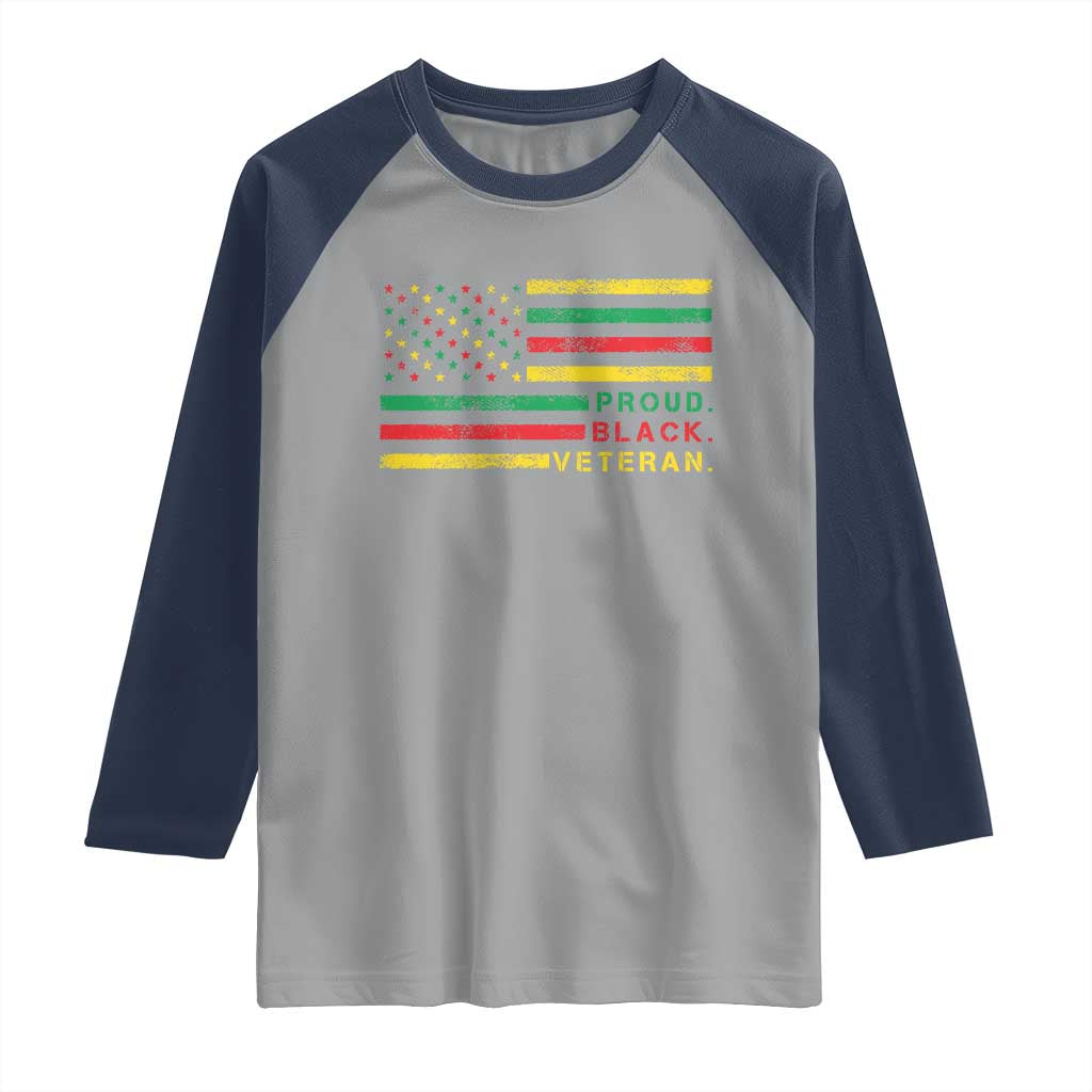 Proud Black Veteran Raglan Shirt Veterans Day Proud Military American Flag TS11 Sport Gray Navy Print Your Wear