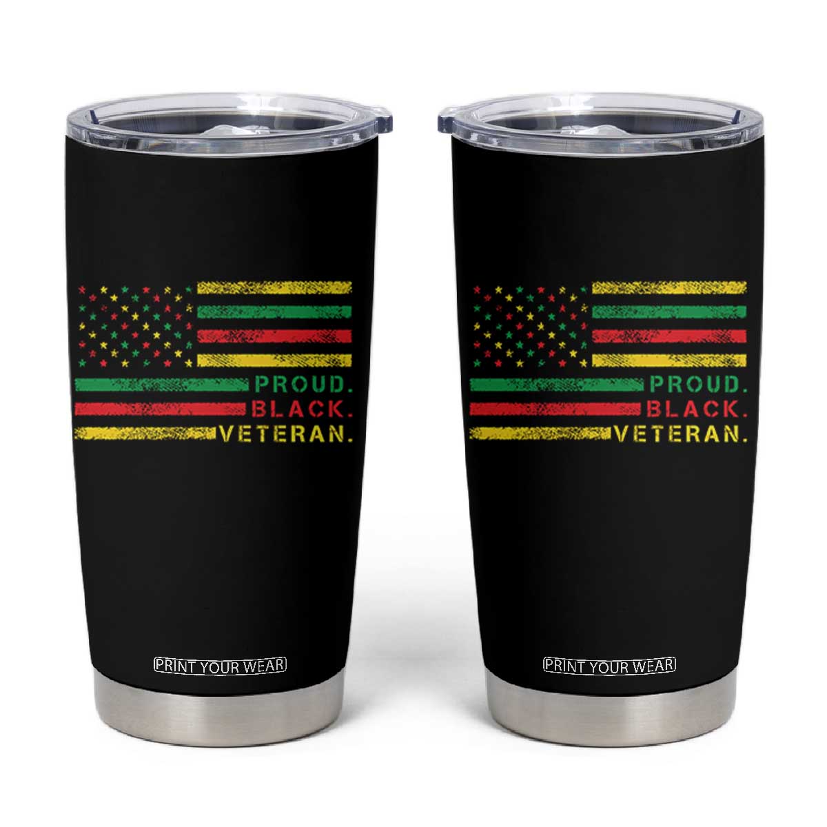 Proud Black Veteran Tumbler Cup Veterans Day Proud Military American Flag TS11 Black Print Your Wear