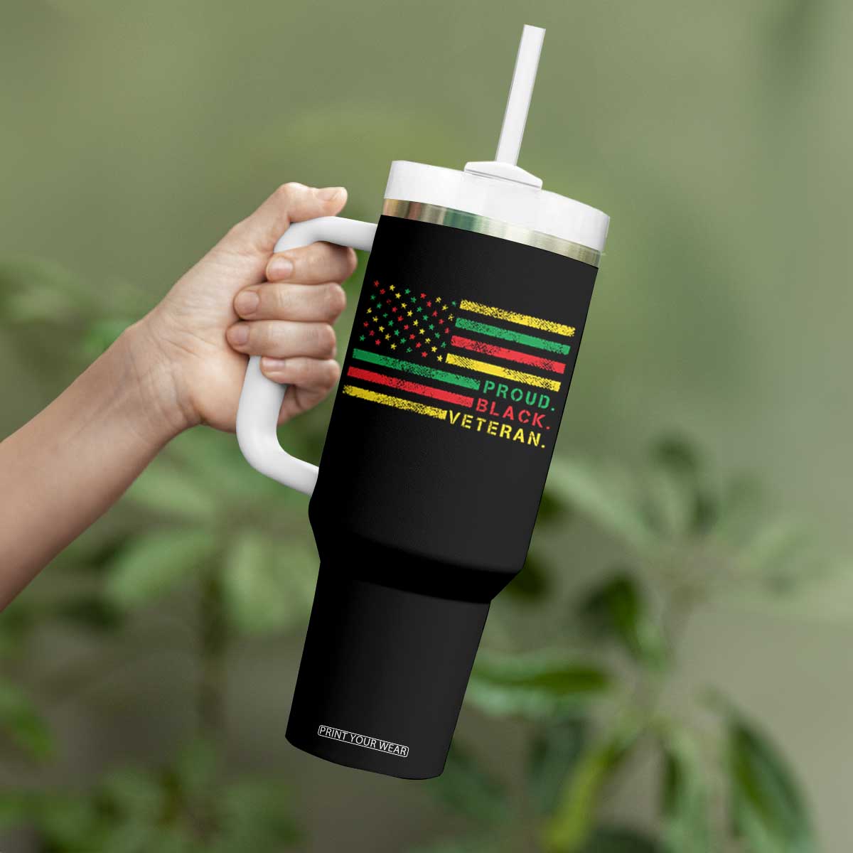 Proud Black Veteran Tumbler With Handle Veterans Day Proud Military American Flag TS11 Print Your Wear