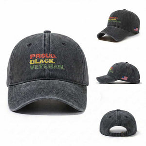Proud Black Veteran Washed Cotton Baseball Cap Veterans Day Proud Military Camouflage TS11 Washed Cap Universal Fit Dark Gray Print Your Wear