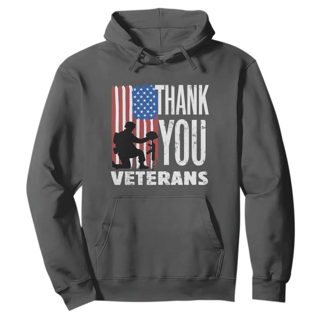 Thank You Veterans Hoodie American Flag Veterans Day TS11 Dark Heather Print Your Wear