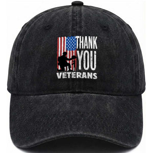 Thank You Veterans Washed Cotton Baseball Cap American Flag Veterans Day TS11 Washed Cap Universal Fit Black Print Your Wear