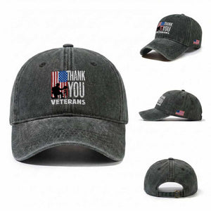 Thank You Veterans Washed Cotton Baseball Cap American Flag Veterans Day TS11 Washed Cap Universal Fit Dark Green Print Your Wear