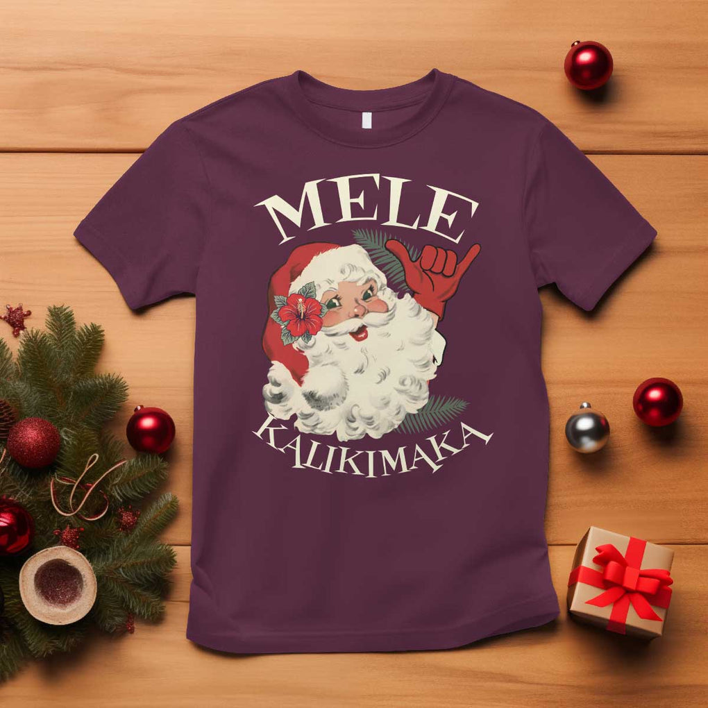 Christmas In Hawaii T Shirt Mele Kalikimaka Retro Santa Shaka Aloha Xmas TS11 Maroon Print Your Wear
