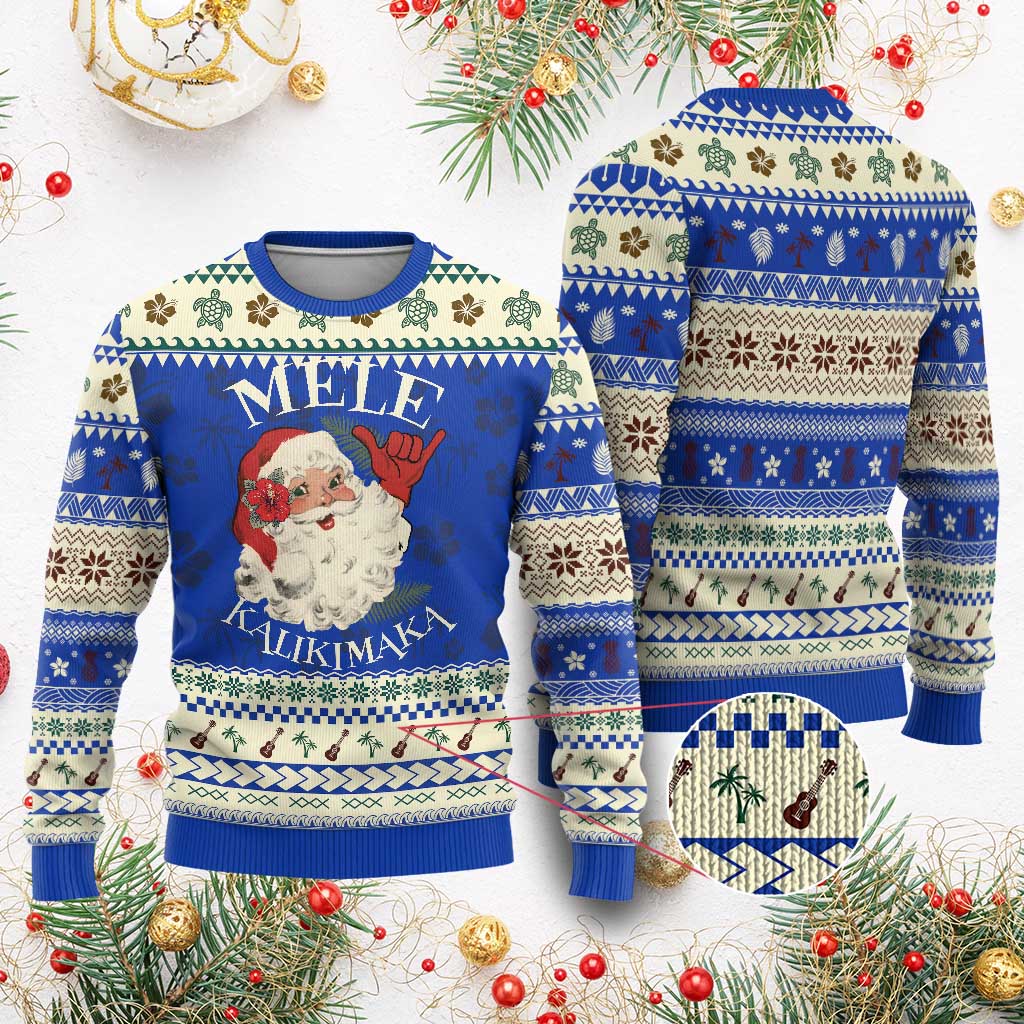 Xmas In Hawaii Ugly Christmas Sweater Mele Kalikimaka Retro Santa Shaka Aloha TS11 Blue Print Your Wear