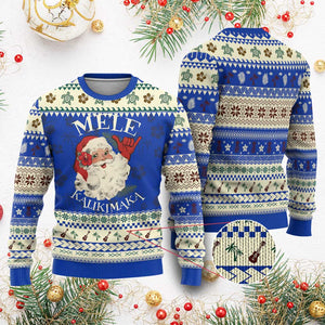 Xmas In Hawaii Ugly Christmas Sweater Mele Kalikimaka Retro Santa Shaka Aloha TS11 Blue Print Your Wear