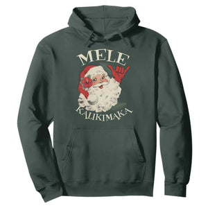 Christmas In Hawaii Hoodie Mele Kalikimaka Retro Santa Shaka Aloha Xmas TS11 Dark Forest Green Print Your Wear