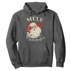 Christmas In Hawaii Hoodie Mele Kalikimaka Retro Santa Shaka Aloha Xmas TS11 Dark Heather Print Your Wear