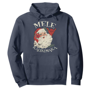 Christmas In Hawaii Hoodie Mele Kalikimaka Retro Santa Shaka Aloha Xmas TS11 Navy Print Your Wear