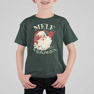 Christmas In Hawaii T Shirt For Kid Mele Kalikimaka Retro Santa Shaka Aloha Xmas TS11 Dark Forest Green Print Your Wear