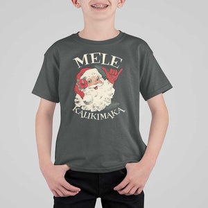 Christmas In Hawaii T Shirt For Kid Mele Kalikimaka Retro Santa Shaka Aloha Xmas TS11 Dark Heather Print Your Wear