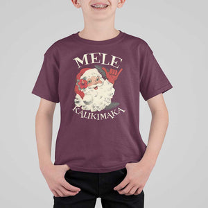 Christmas In Hawaii T Shirt For Kid Mele Kalikimaka Retro Santa Shaka Aloha Xmas TS11 Maroon Print Your Wear