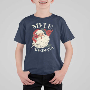 Christmas In Hawaii T Shirt For Kid Mele Kalikimaka Retro Santa Shaka Aloha Xmas TS11 Navy Print Your Wear