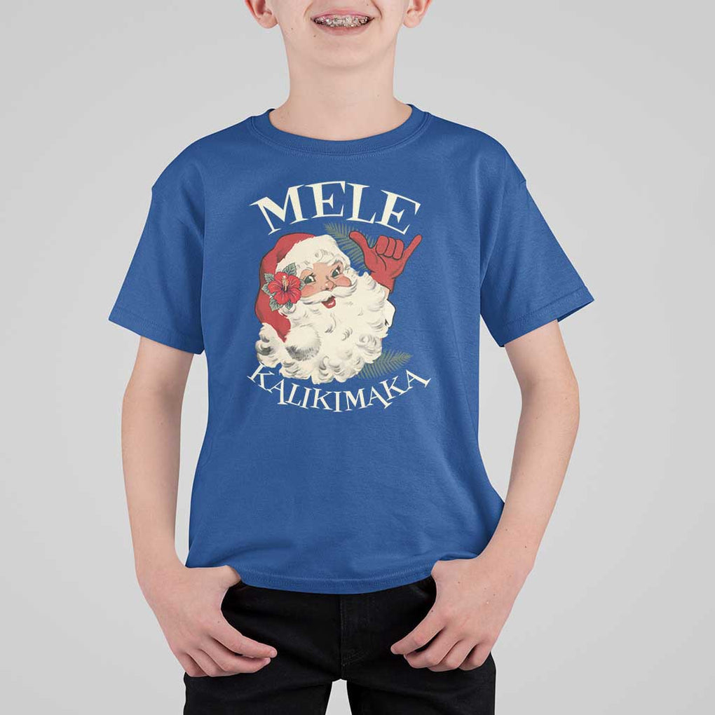 Christmas In Hawaii T Shirt For Kid Mele Kalikimaka Retro Santa Shaka Aloha Xmas TS11 Royal Blue Print Your Wear