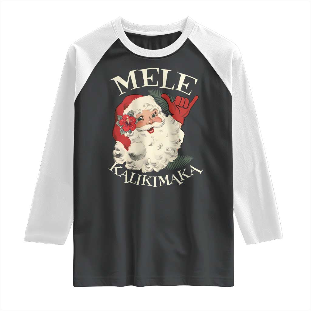 Christmas In Hawaii Raglan Shirt Mele Kalikimaka Retro Santa Shaka Aloha Xmas TS11 Black White Print Your Wear
