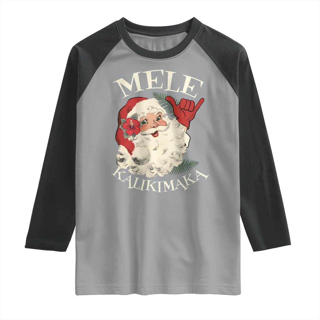 Christmas In Hawaii Raglan Shirt Mele Kalikimaka Retro Santa Shaka Aloha Xmas TS11 Sport Gray Black Print Your Wear