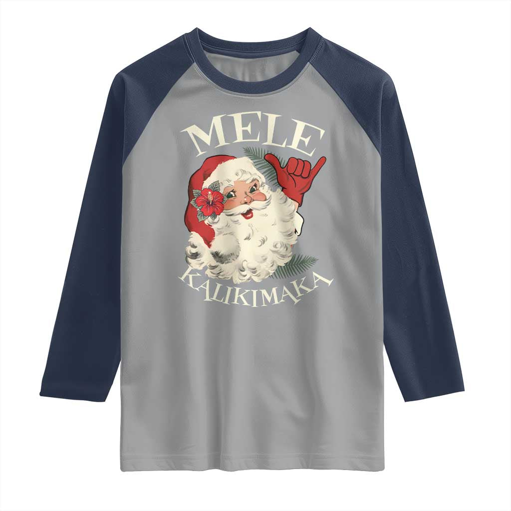 Christmas In Hawaii Raglan Shirt Mele Kalikimaka Retro Santa Shaka Aloha Xmas TS11 Sport Gray Navy Print Your Wear