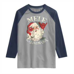 Christmas In Hawaii Raglan Shirt Mele Kalikimaka Retro Santa Shaka Aloha Xmas TS11 Sport Gray Navy Print Your Wear