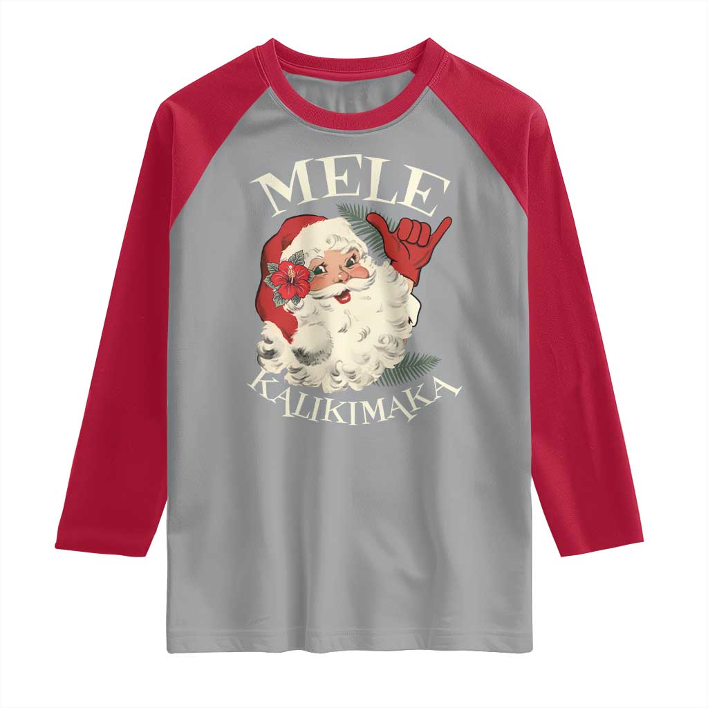 Christmas In Hawaii Raglan Shirt Mele Kalikimaka Retro Santa Shaka Aloha Xmas TS11 Sport Gray Red Print Your Wear