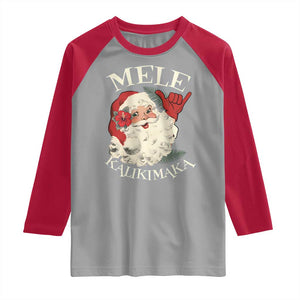 Christmas In Hawaii Raglan Shirt Mele Kalikimaka Retro Santa Shaka Aloha Xmas TS11 Sport Gray Red Print Your Wear