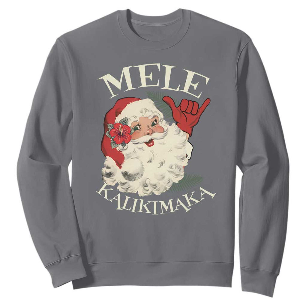 Christmas In Hawaii Sweatshirt Mele Kalikimaka Retro Santa Shaka Aloha Xmas TS11 Charcoal Print Your Wear