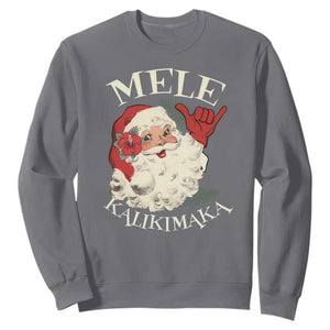 Christmas In Hawaii Sweatshirt Mele Kalikimaka Retro Santa Shaka Aloha Xmas TS11 Charcoal Print Your Wear